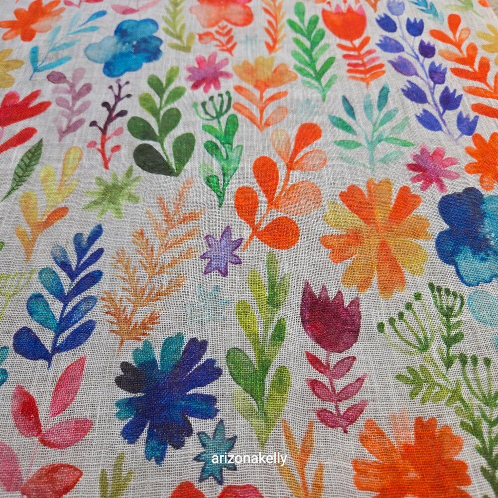 NWOT Linen Scarf Watercolor Flowers Colorful Art - Picture 7 of 10